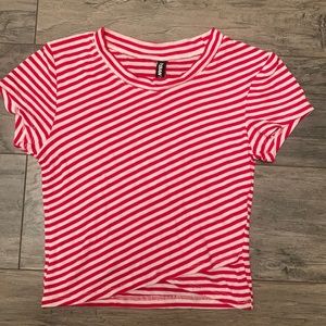 Urban Kids Red and White stripped crop top with crossing at the bottom